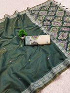 Vastranavya Morpeach Muga Cotton Meenakari & Azarakh Pallu Saree with Contrast Blouse | Grocsy