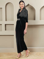 Joban Fashion Women Black Velvet Hand Embellishment Stitched Dress | Grocsy