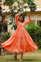 Yufta Peach Cotton Dobby Dress | Grocsy