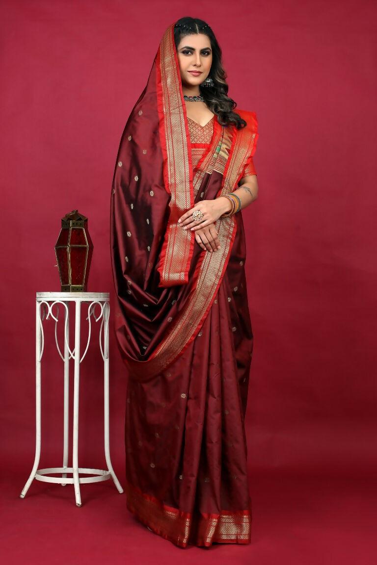 Jyoti Fashion Women's Maroon Paithani Silk Zari Woven Saree with Blouse | Grocsy