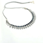 Mominos Fashion Johar Kamal Silver-Plated American Diamond Silver Blue Choker Set | Grocsy