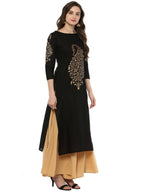 Ahalyaa Black Chanderi Gold Print Kurta | Grocsy