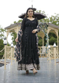 Jyoti Fashion Women's Black Faux Blooming Sequins with Zari Embroidery Anarkali Dress with Dupatta | Grocsy