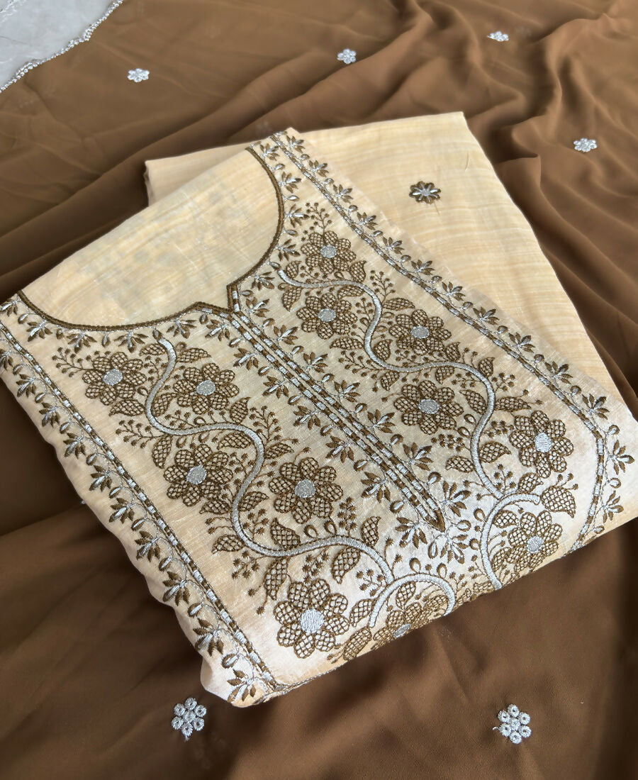 KC Khadi Cotton White Suit With Mahendi Dupatta 3 Piece Pair For Women | Grocsy