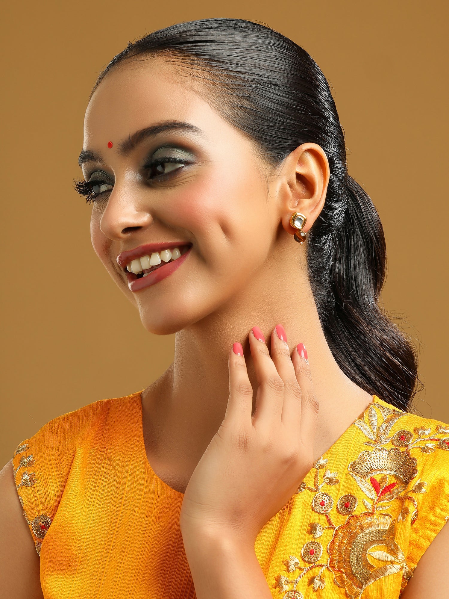 Ruby Raang Brown Tiger Eye Stone Kundan Studs | Grocsy