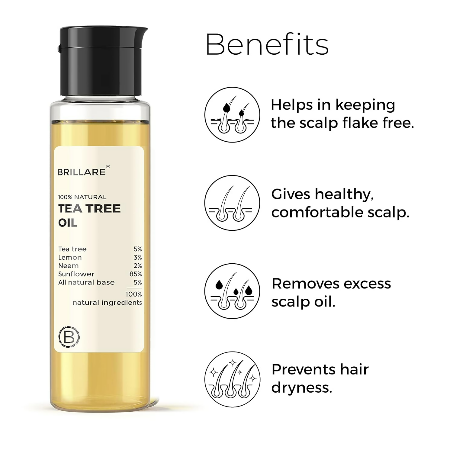 Brillare Tea Tree Hair Oil with The Goodness of Lemon & Sunflower Oil Dry | Grocsy