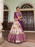 Vastranavya Exquisite Tussar Silk Lehenga Set With Perfect Floral And Patola Print Design Lehenga Choli - Wine | Grocsy