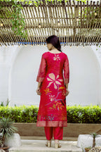 The52 Women's Beautiful Printed Work Jacquard Organza Fabric Straight Kurta Pant and Dupatta Set | Grocsy