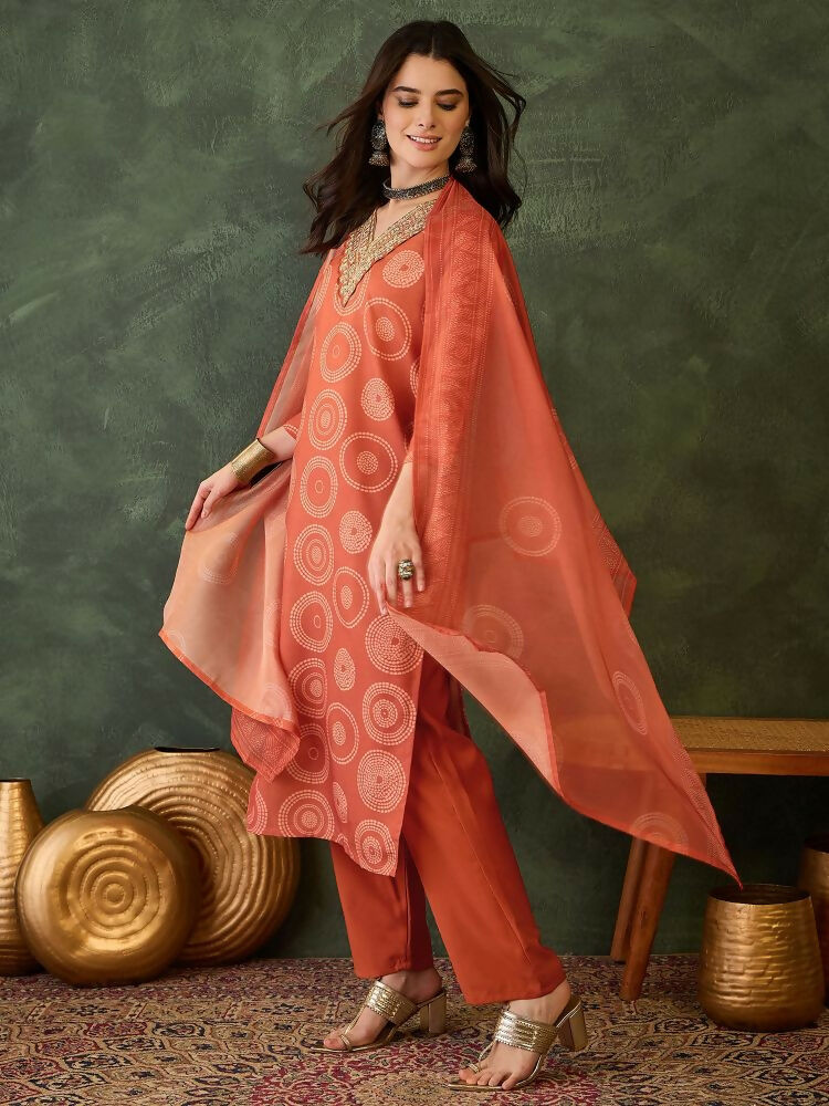 The52 Women's Gorgeous Rayon Embroidery Straight Kurta with Pant And Dupatta Set | Grocsy