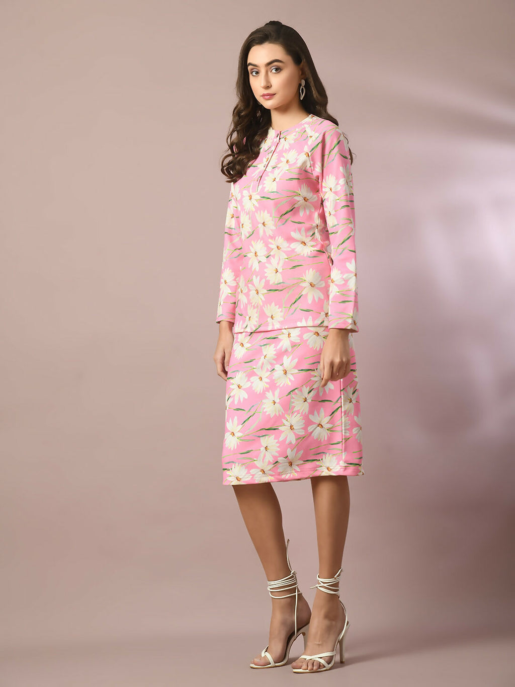 Myshka Women's Pink Printed Knee Length Party Embellished Skirts | Grocsy