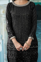 Teeya Creation Black Colour Chinnon Silk Heavy Embroidery Work Fully Stitched Salwar Suit | Grocsy
