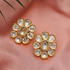 Oversized Round Kundan Studs (Gold) - Ruby Raang