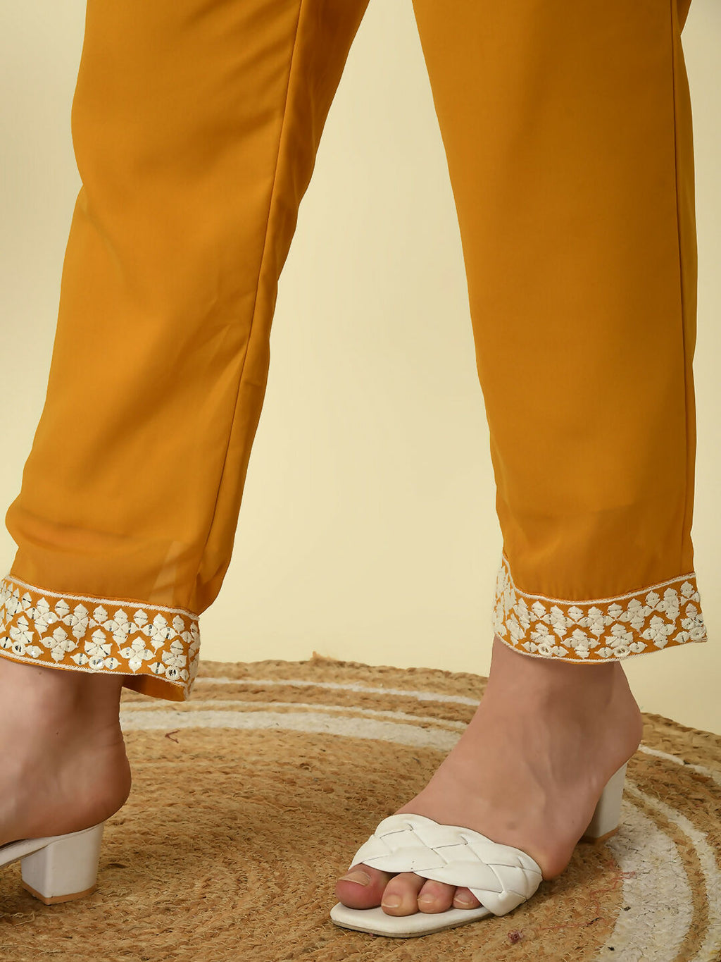 Myshka Women's Mustard Georgette Kurta With Trousers Party Sets | Grocsy