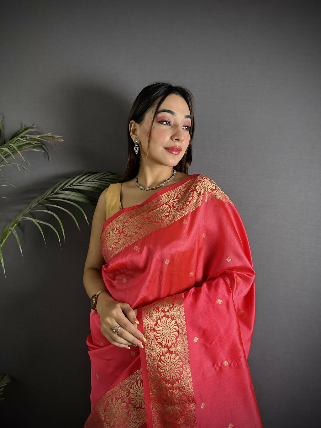 Joban Fashion Red Banarasi Cotton Silk Woven Saree | Grocsy