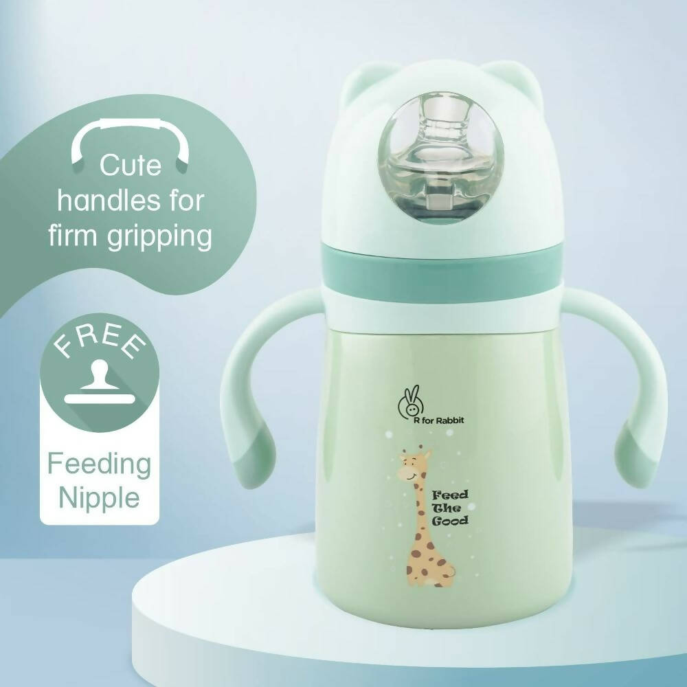 R for Rabbit Steebo Giffy Stainless Steel 2 in 1 Baby Spout Sipper Cup-Green(300ml) | Grocsy