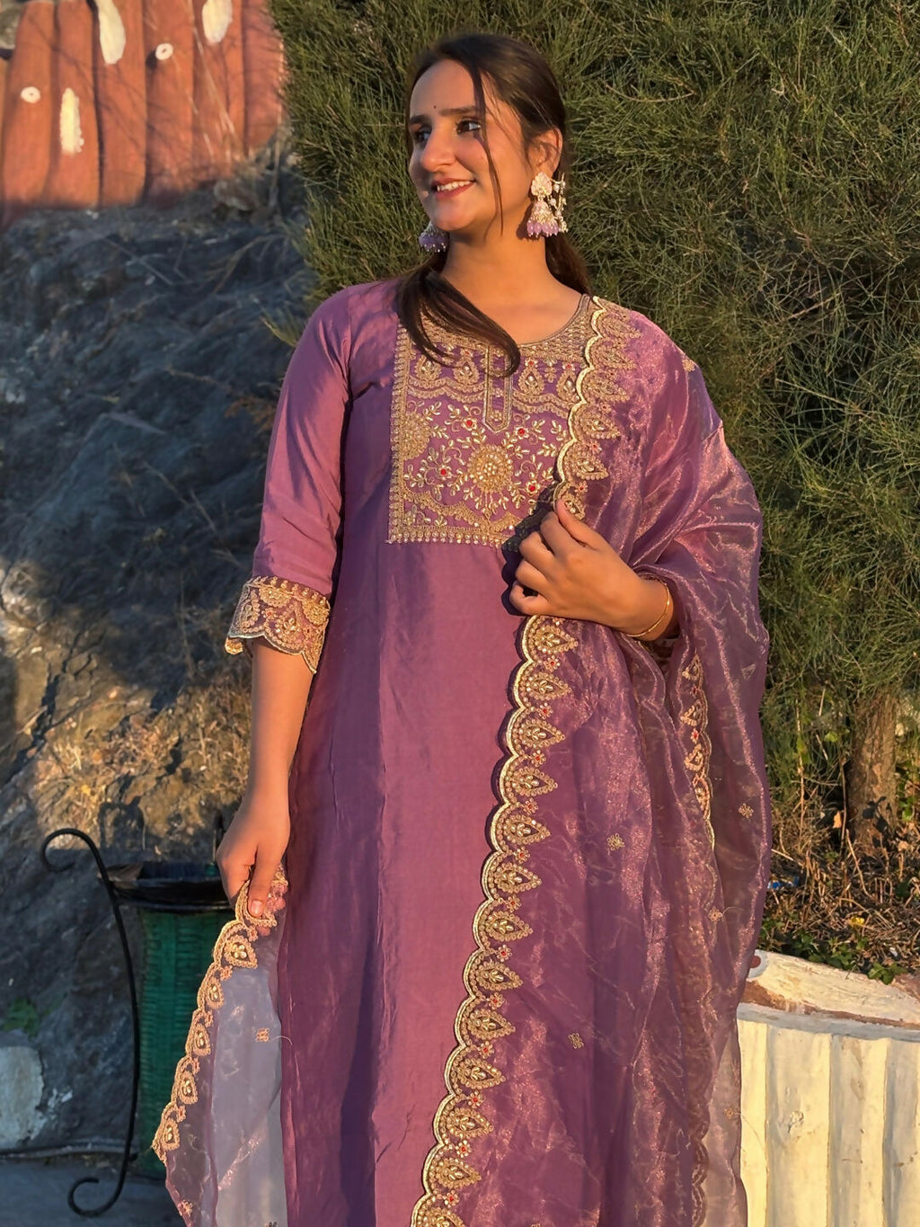 Vellora Dusty Mauve Silk Blend Stylish Embroidered Salwar Suit | Grocsy