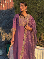 Vellora Dusty Mauve Silk Blend Stylish Embroidered Salwar Suit | Grocsy