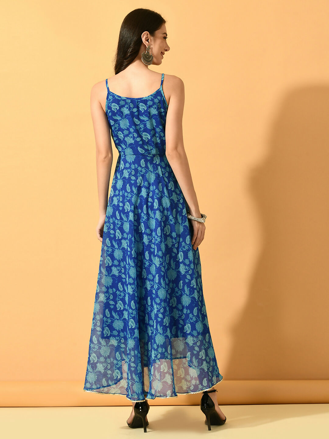 Myshka Women's Blue Fit and Flare Party Dress | Grocsy