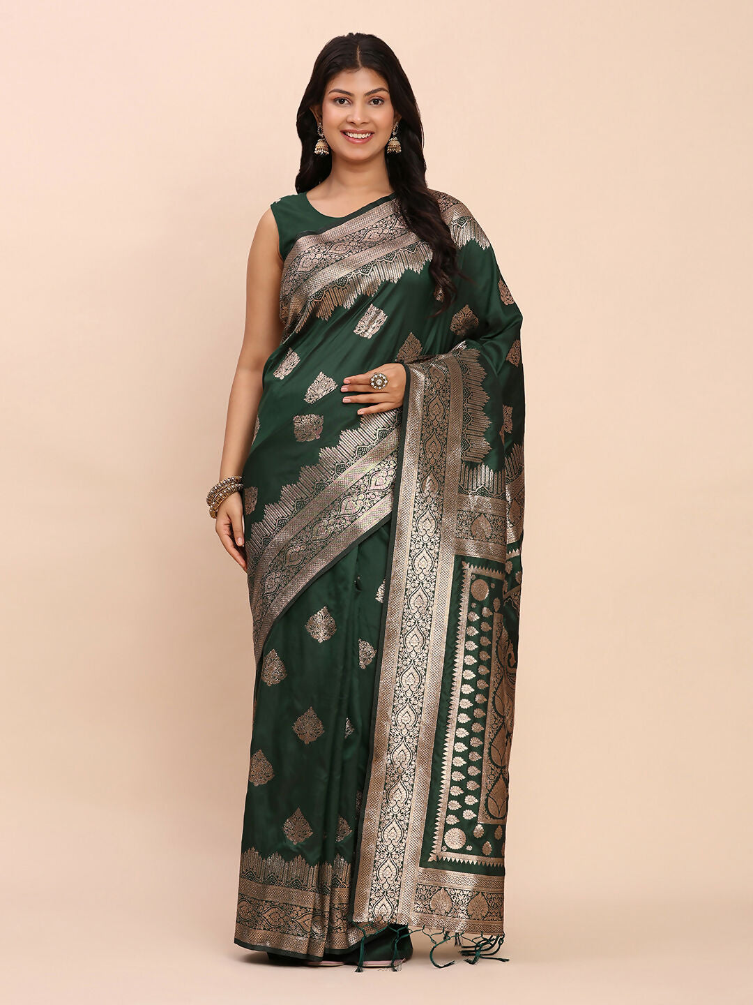 Shree Shyam Fashion Banarasi Silk Green Saree | Grocsy