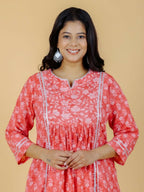 Aramya Pink Kantha Cotton Floral Panelled Kurta for Women | Grocsy