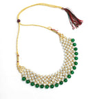 Mominos Fashion Johar Kamal Gold-Polished Rani Haar with Cream Green and Off white Pearls Jewellery Set