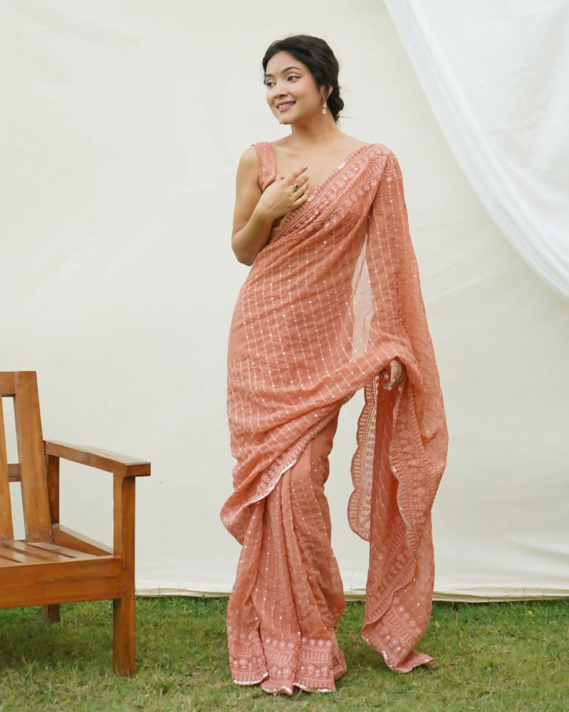 Vamsee Saraswati Orange Georgette Saree | Grocsy