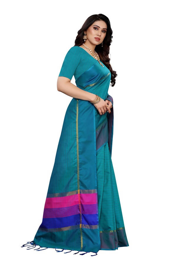 Vamika Rama Green Cotton Silk Weaving Saree (Binita Rama) | Grocsy