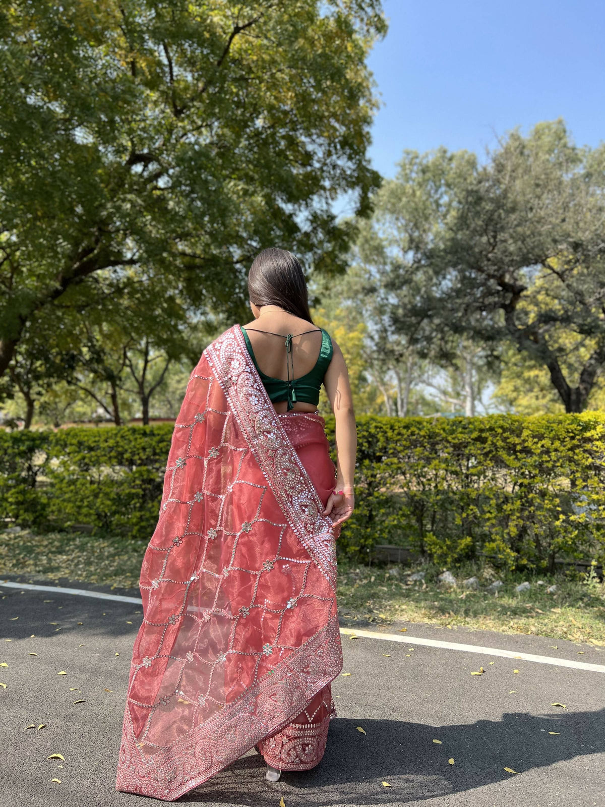 Vamsee Naina Maroon Organza Saree | Grocsy
