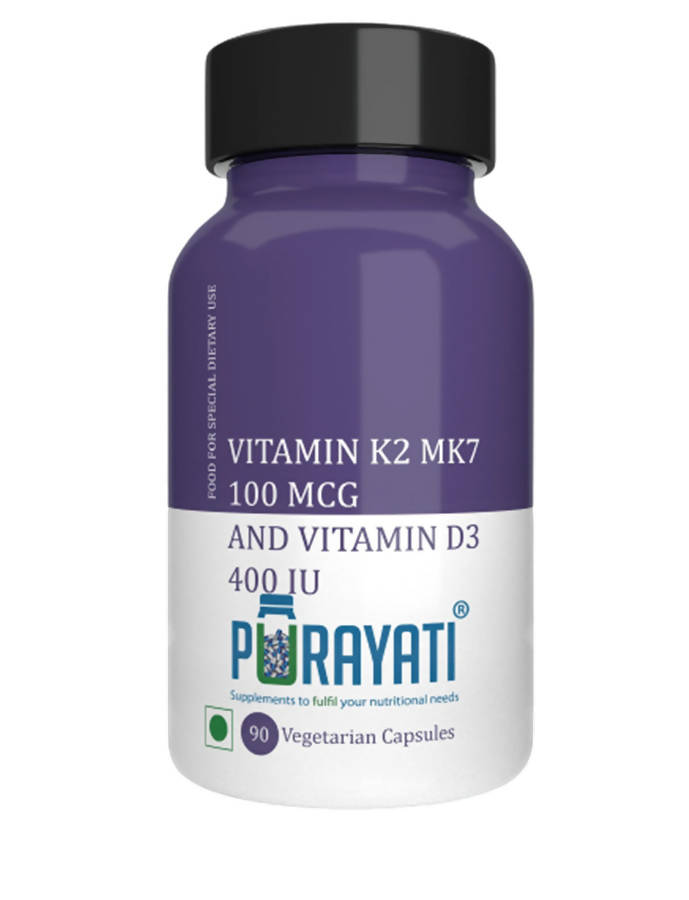 Purayati Vitamin K2 MK7 100 mcg And Vitamin D3, 400 IU Capsules | Grocsy
