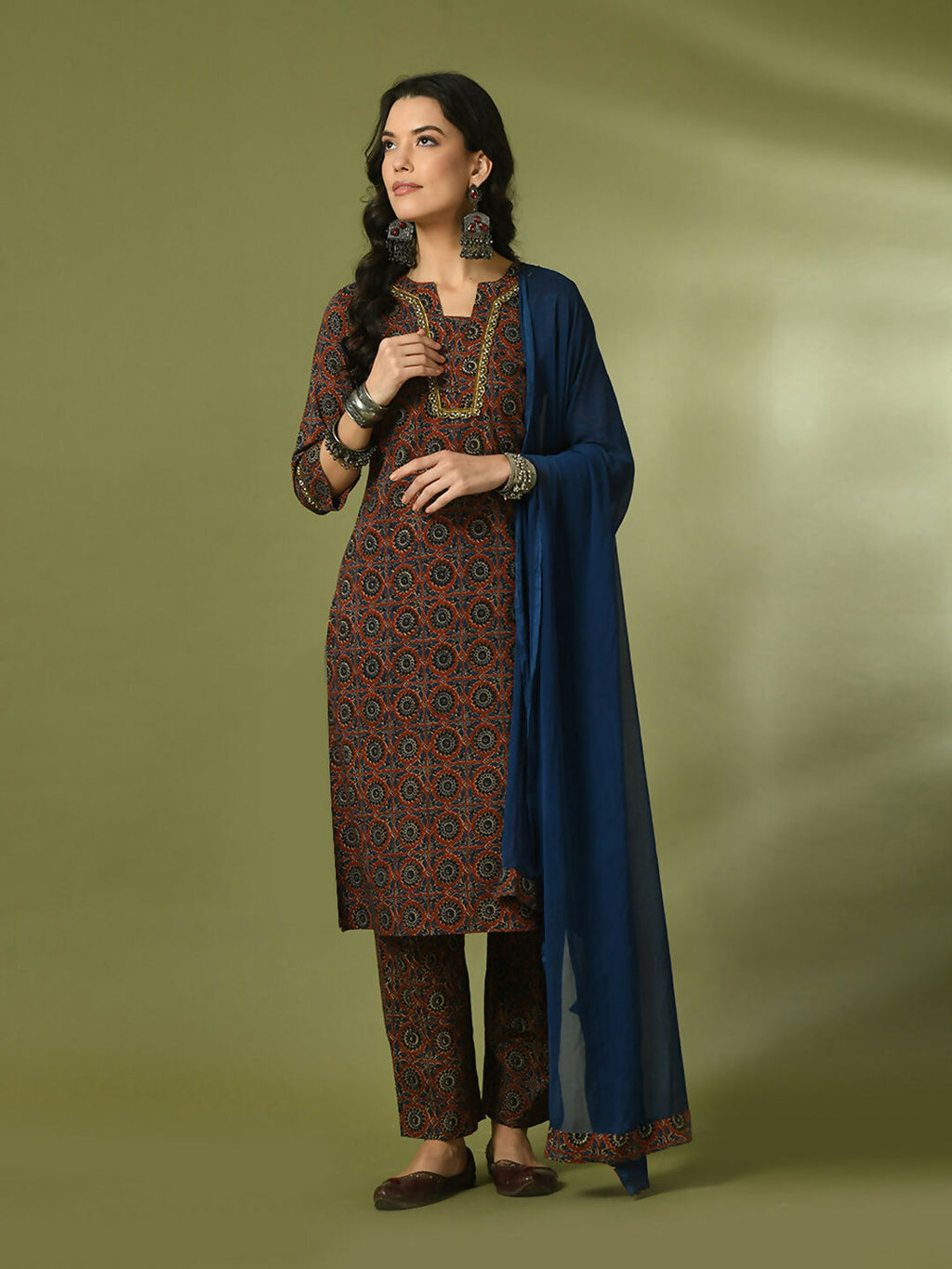 Myshka Women's Multi Printed Cotton Straight Party Kurta Set With Dupatta | Grocsy