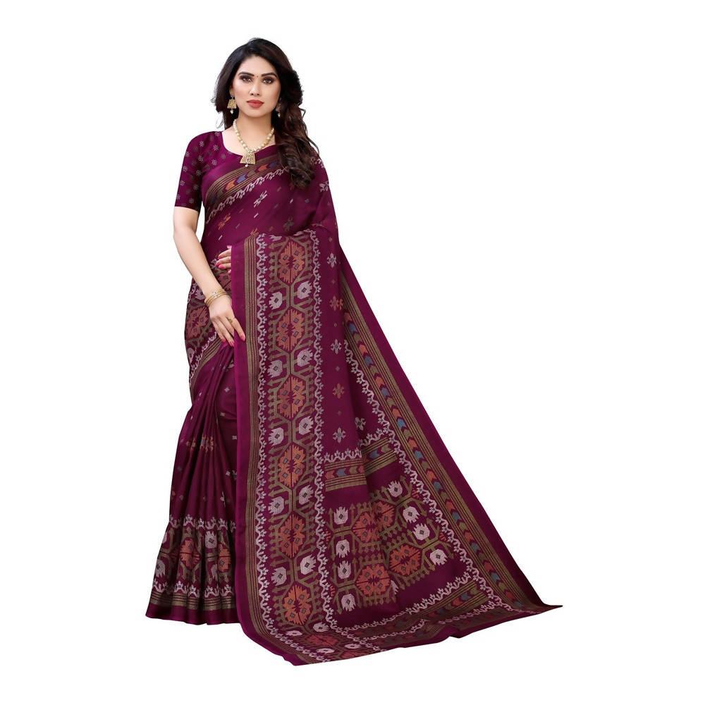 Vamika Printed Jute Silk Purple Saree (Namita Purple) | Grocsy