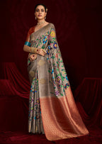 Joban Fashion Multi Color Soft Silk Weaving Fabric With Digital Jamdani Print With Jacquard Rich Pallu & Blouse With Spring Tassels | Grocsy