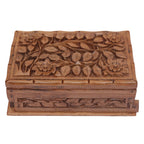 Nizalia Carved Chinar Leaf Handmade Walnut Wood Jewellery Box | Grocsy