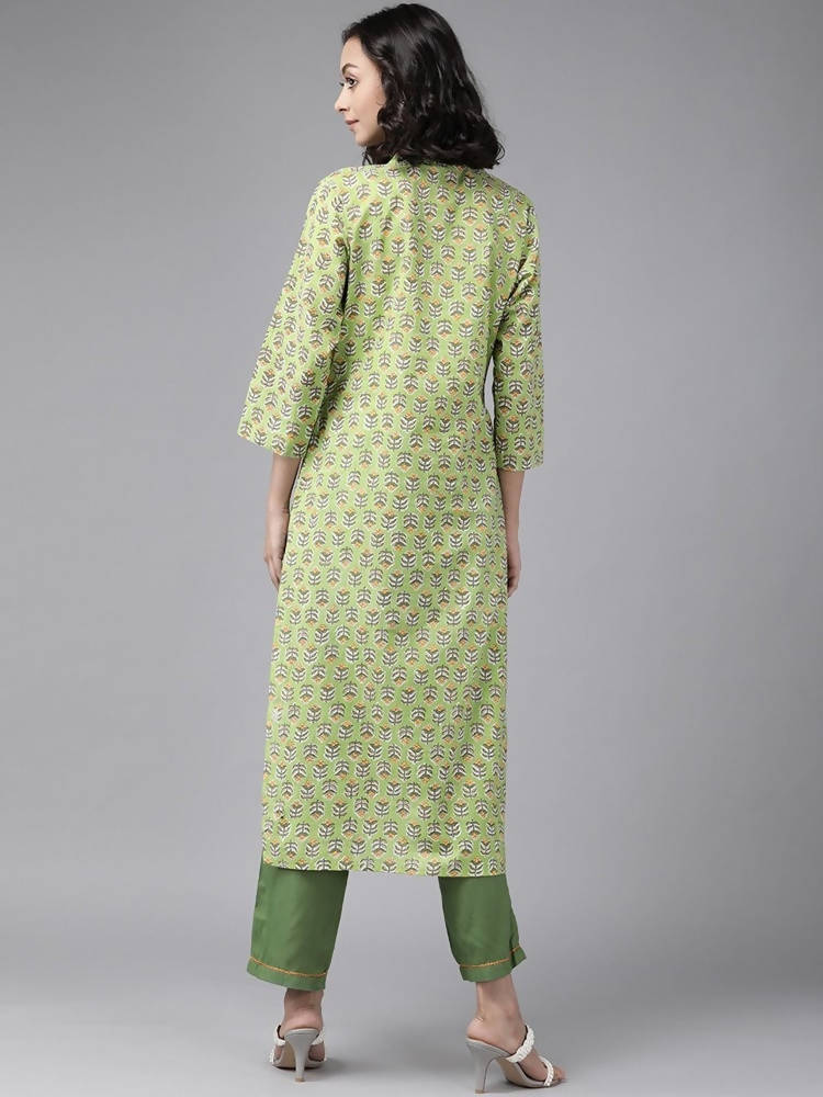 Yufta Green Printed Kurta With Trouser | Grocsy