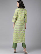 Yufta Green Printed Kurta With Trouser | Grocsy