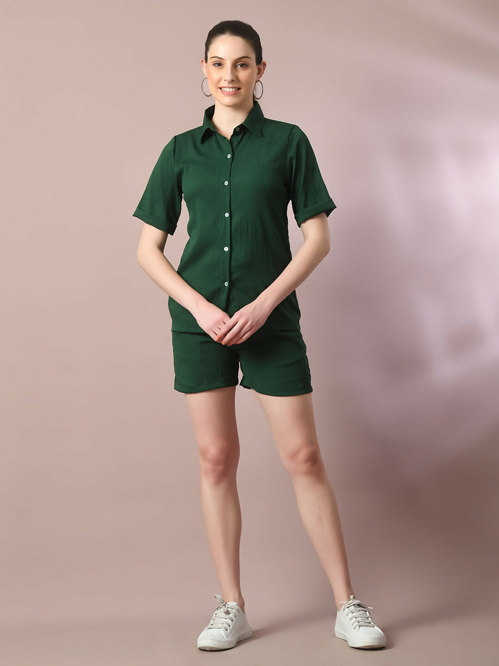 Myshka Women's Green Solid Regular Fit Shirt | Grocsy