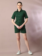Myshka Women's Green Solid Regular Fit Shirt | Grocsy