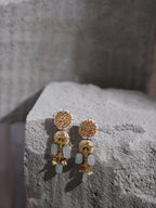 Gold-Toned White Kundan Contemporary Gold-Polished Drop Earrings - Ruby Raang | Grocsy
