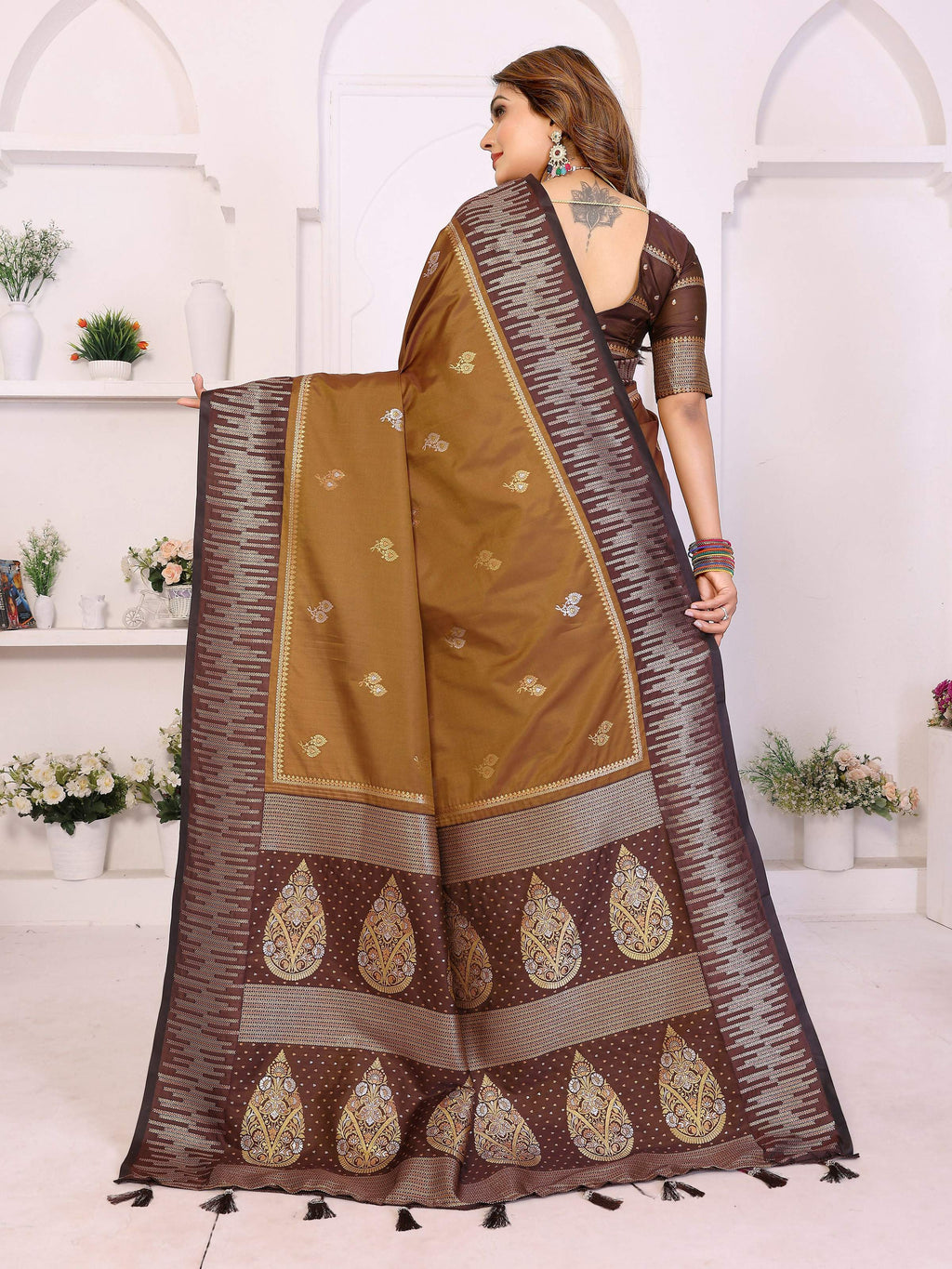 Aastha Fashion Brown South Soft Silk Zari Weaving Saree | Grocsy