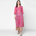 Cheera Hand Block Print Baby Pink Straight Kurta (MAAI-048K) | Grocsy