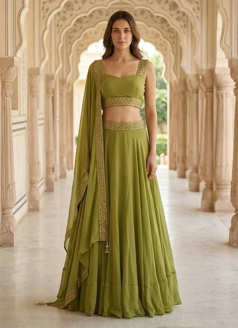 Lehenga Mart Green Faux Georgette Designer Bollywood Style Wedding Wear Lehenga Choli | Grocsy