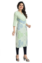 Snehal Creations Green Rayon Textured Print Long Kurta For Women | Grocsy