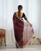 Attrctive Looking Gold Jari, Sequance Embroidery Work Twill Net Party Wear Saree - Coffee | Grocsy