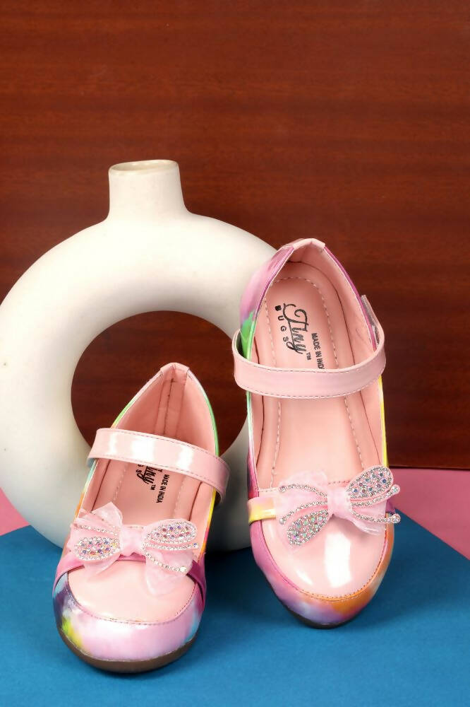 Tiny Bugs Girls Party Wear Velcro Ballerinas - Pink | Grocsy