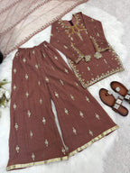 Teeya Creation New Latest Kids Trendy Ready to Wear Kurta Palazzo Set-Brown | Grocsy