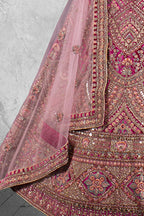 Pink Velvet Pure Mirror Work Semi Stitched Lehenga Choli with Dupatta - Nimaya Lagnotsav | Grocsy