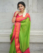 DEIANA'S Beautiful Designer Golden zari Soft Lichi Silk Saree - Parrot | Grocsy