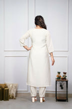 The52 Off White Beautiful Embroidered Viscose Chanderi Fabric Straight Kurta Pant with Dupatta Set | Grocsy