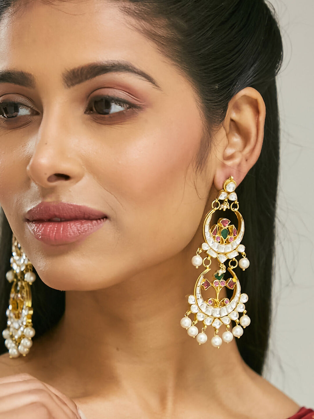 Nuyug 22K Gold-Plated Kundan Studded & Pearl Beaded Layered Chandbalis | Grocsy