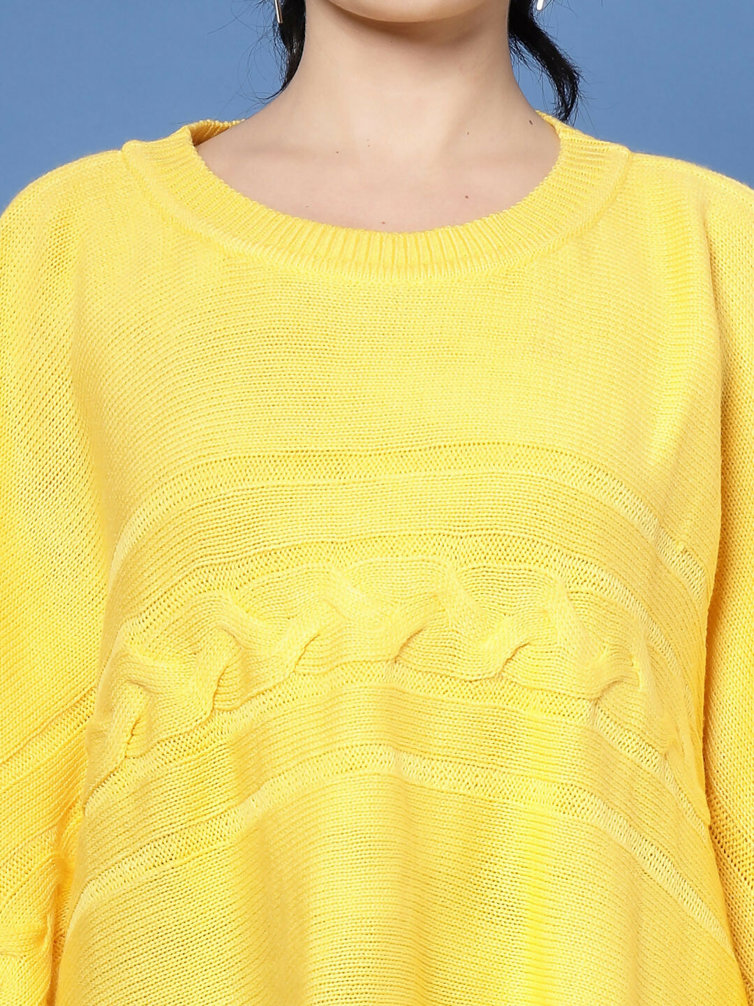 Women Yellow Acrylic Self Design Poncho - Wool Trees | Grocsy